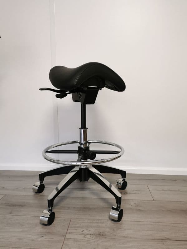 The Flyford Saddle Stool for Quilting or Sewing with Foot Ring