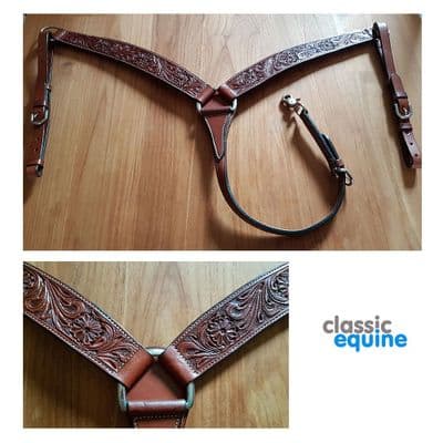 Breastplate with Flower Tooling - Chestnut.