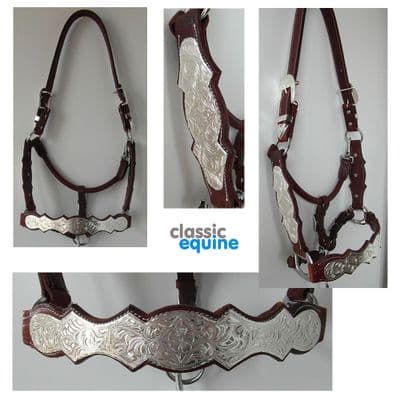 Halter with Silver Bars - Dark Chestnut
