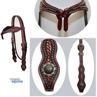 Headstall - Futurity Brow with Decorative Buckles & Conchos.