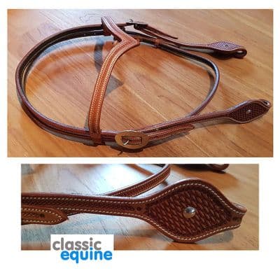 Headstall XL - V Brow with Decorative Tooling