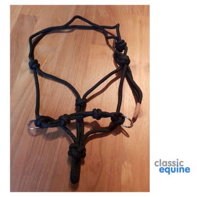 Natural Horsemanship Rope Halter with Rings  - Black