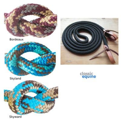 Rope Reins with Leather Waterloops - 10 ft - Various Colours