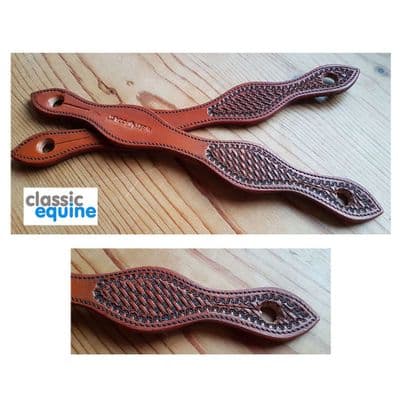 Slobber Straps - Leather with Basketweave Tooling in Chestnut