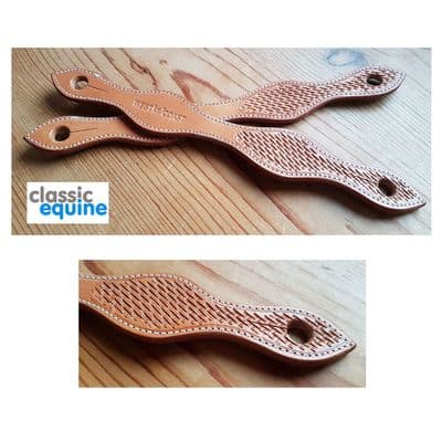 Slobber Straps - Leather with Basketweave Tooling in Russet