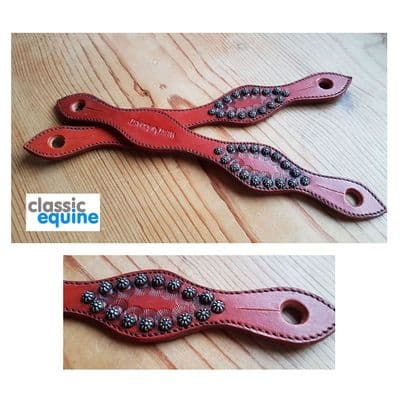 Slobber Straps - Leather with Dots & Tooling in Chestnut