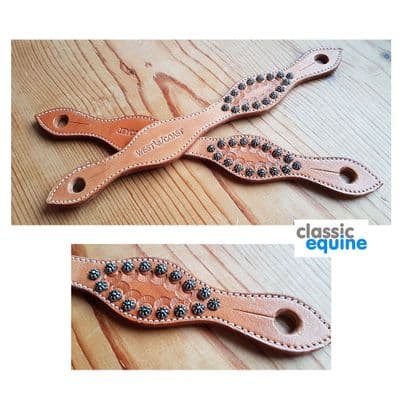 Slobber Straps - Leather with Dots & Tooling in Russet