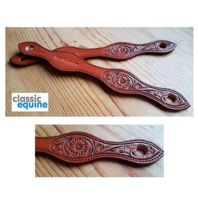 Slobber Straps - Leather with Flower Tooling in Chestnut