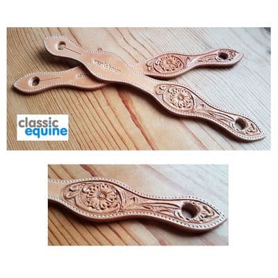Slobber Straps - Leather with Flower Tooling in Russet