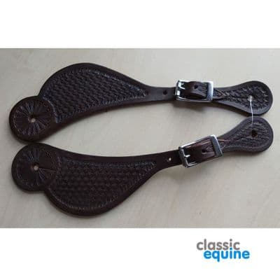 Spur Straps - Curved with Basket Tooling in Brown