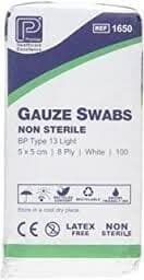 Gauze Swabs 5cm x 5cm 8Ply Non Sterile Pack 100