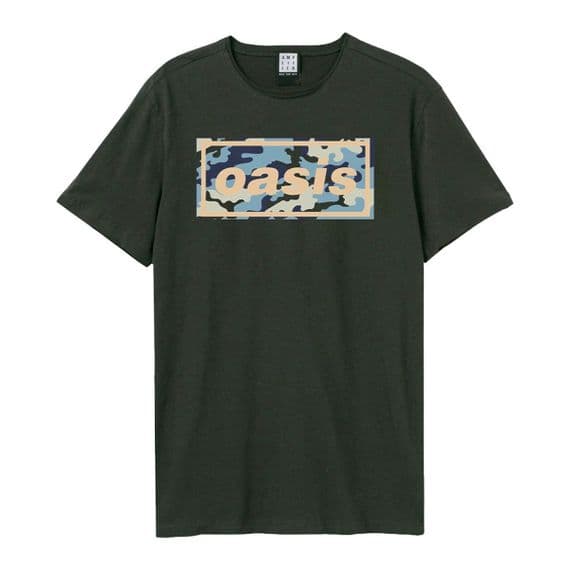 Oasis - Camo Logo Amplified Vintage Charcoal Large T Shirt