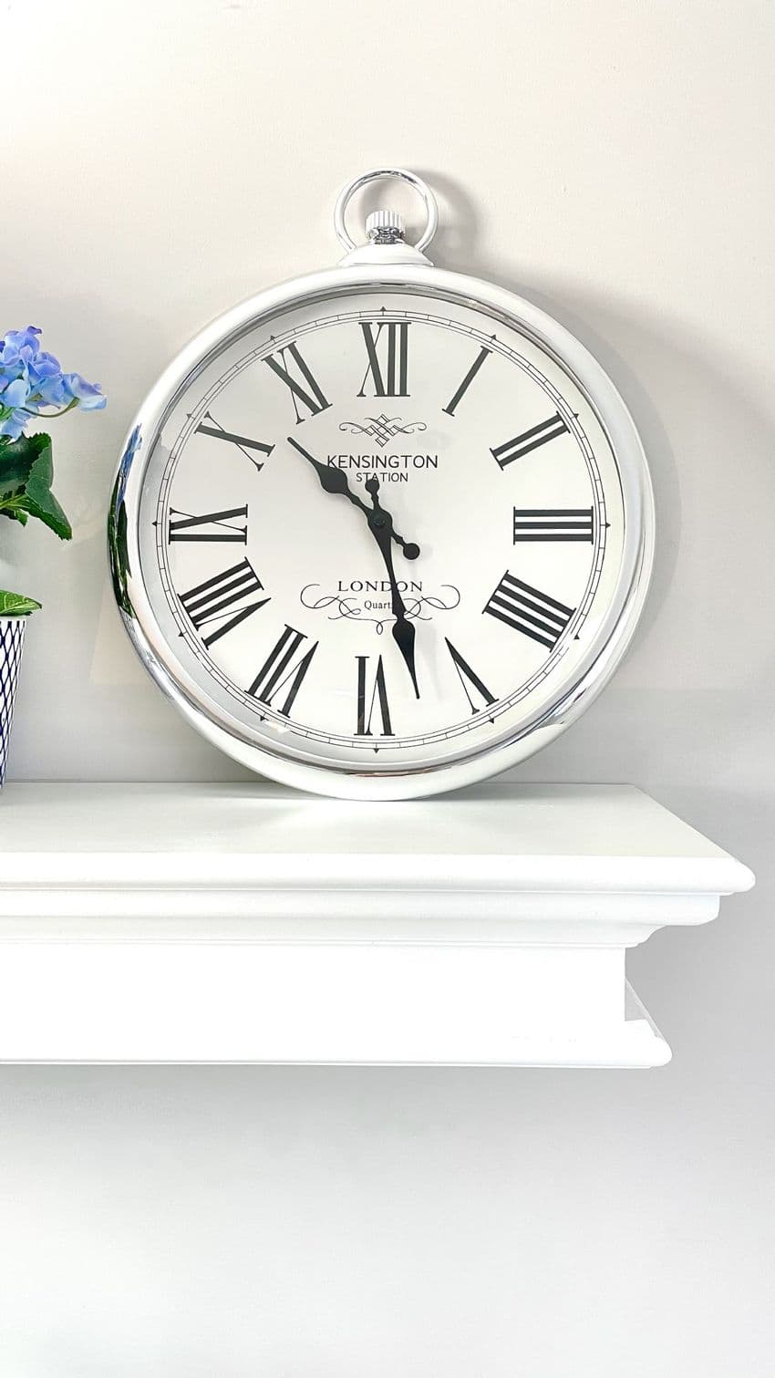 Large silver Kensington wall clock