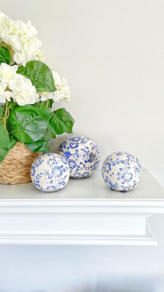Rustic blue and white decorative ceramic balls