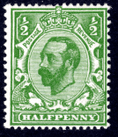 GB stamp, 1911-12, King George V, SG325, 0.5d bright green Die B, m/mint