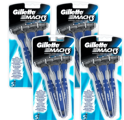 ​​​​​​​Gillette Mach3 Triple Blades Glide 4 Packs of 5 Disposable Razors