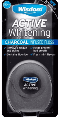 4lite Wisdom Charcoal Black Dental Floss Active Whitening, 50ml