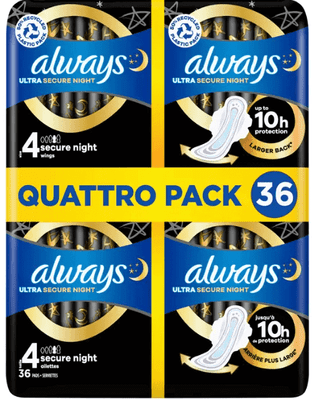 Always - 36x Sanitary Pads Ultra Night Size 4 with Wings - 1 Piece