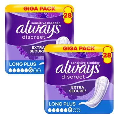 Always Discreet Long Plus Incontinence Pads, 2 x 28 Pack
