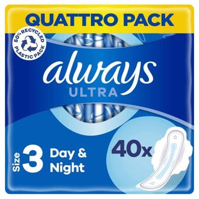 Always Ultra Day & Night Size 3 Sanitary Towels with Wings, 40 Pads