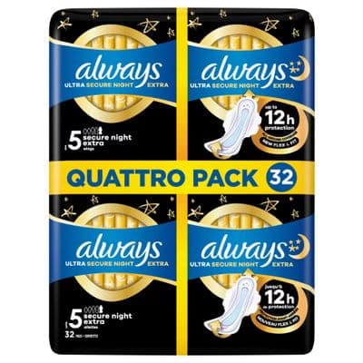 Always Ultra Secure Night Extra Size 5 Pads with Wings, 32 Pack