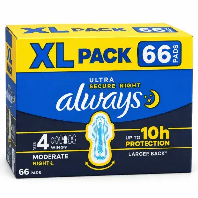 Always Ultra Secure Night Sanitary Towels Size 4, 66 Pads
