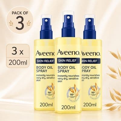 Aveeno Skin Relief Body Oil Spray with Oat & Jojoba Oil 3 × 200ml Multipack
