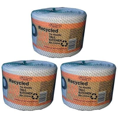 Banquet Recycled 100 Tie Handle Tall Kitchen Bin Liners, White (3 Pack - 300 Bags)