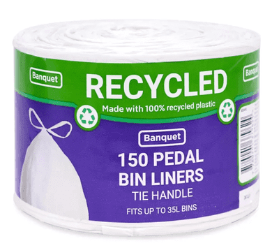 Banquet Recycled Tie Handle Pedal Bin Liners, 150 Pack