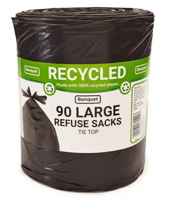 Banquet Recycled Tie Top Large Refuse Sacks 110L, 2 Pack