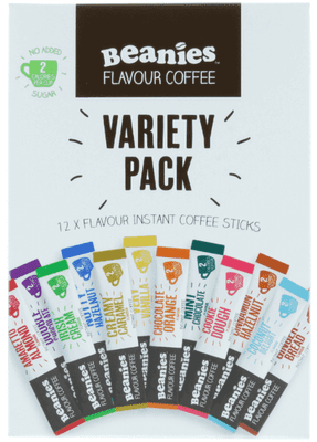 Beanies 12 x Flavour Instant Coffee Sticks Variety Pack, 2 Calories Per Cup (Pack of 6)