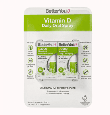 BetterYou Vitamin D Oral Spray 3000IU, 2 x 15ml