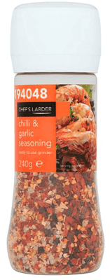Chef's Larder Chilli & Garlic Seasoning, ready to use grinder 240g