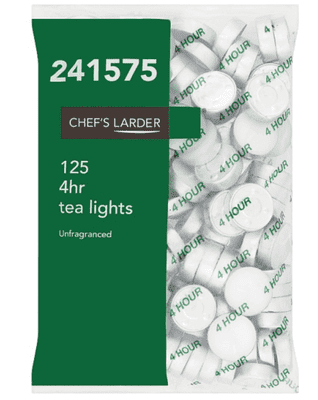 Chef's Larder Unscented Tea Lights, 125 Pack, 4 Hour Burn