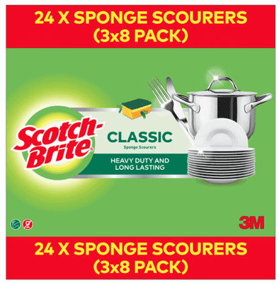Cleaning Scotch-Brite Scourers, Pack of 24 (3 x 8 Pack)