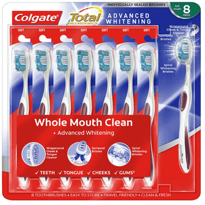 Colgate Total Advanced Whitening Toothbrush, 8-Pack