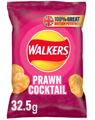 Crisps, Walkers Prawn Cocktail Crisps Box, 32.5g Box of 32