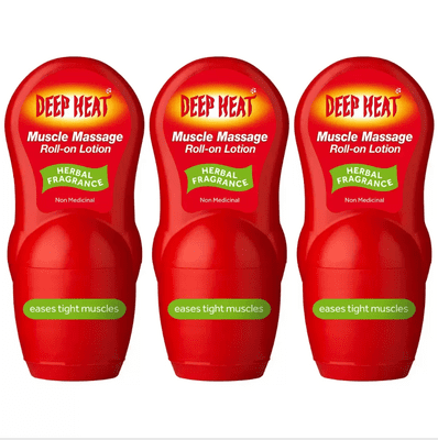 Deep Heat Muscle Massage Roll-On Lotion 50ml 3 Pack