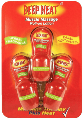 Deep Heat, One Pack of 3 Deep Heat Muscle Massage Roll-On Lotions 50ml