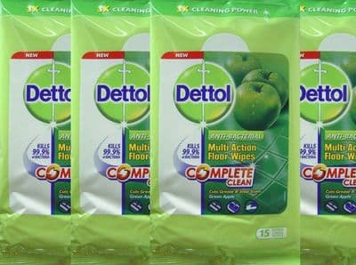 Dettol Anti-Bacterial Apple Floor Wipes 4 Packs x 15 Extra Large Wipes