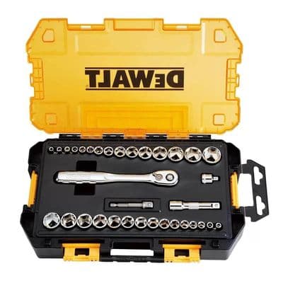 DeWALT 34 Piece Mechanics Tool Set Tooth Ratchet Socket Drive 1/4” & 3/8”