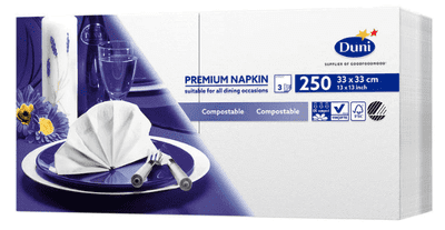 Duni Premium 33cm 3-Ply White Paper Napkins, 250 Pack