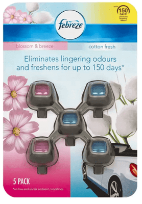 Febreze Car Clip on Air Freshener Cotton Fresh/Blossom & Breeze (pack of 5)