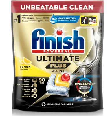 Finish Ultimate Plus All in One Lemon Sparkle, 90 Pack