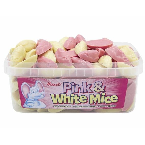 Hannah's Pink and White Mice 600g Tub Milk Chocolate Sweets