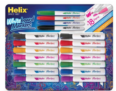 Helix Dry Wipe Whiteboard Marker Pens Set (18 piece)