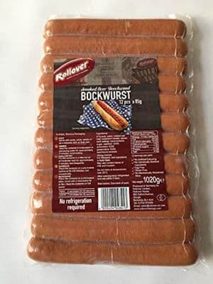 Hot Dogs Rollover Smoked Over Beechwood Bockwurst Hot Dogs 12 Pack, No Refrigeration
