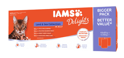 IAMS Delights Land and Sea Mixed Adult Cat Pouches, 48 x 85g