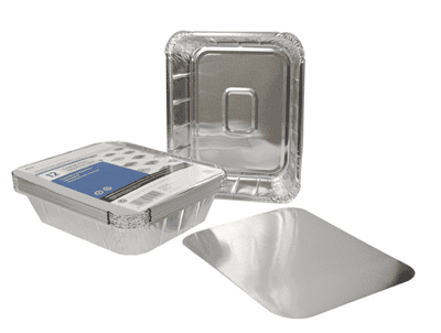 Jena 12 Large Foil Trays with Lids, Silver 312mm x 252mm x 61mm