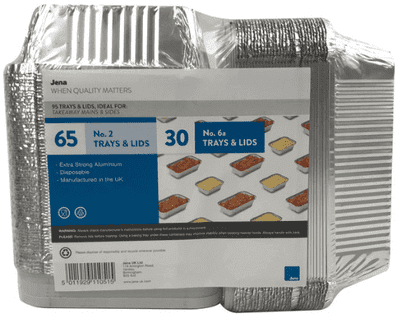 Jena  Mix Trays + Lids Takeaway Aluminium Disposable Food Foil Container, Pack of 95